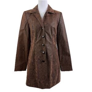 Vintage Embossed Faux Leather Forwear New York Long Line Coat Size 2 Western 90s